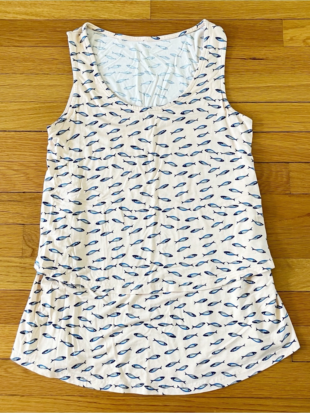 Latched Mama Peach Blue Fish Print Nursing Sleeveless Tank Top Small